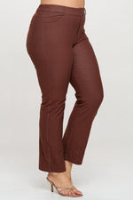 Side View of Coffee Colored Straight Leg Jeggings, Denim Leggings, Elastic Waist Jean Pants for Women