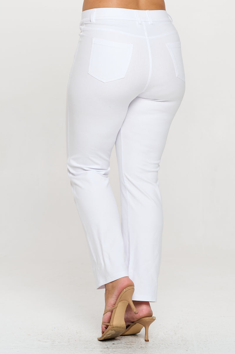 Back Side View of White Colored Straight Leg Jeggings, Denim Leggings, Elastic Waist Jean Pants for Women