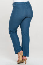 Back Side View of Teal Straight Leg Jeggings, Denim Leggings, Elastic Waist Jean Pants for Women