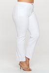 Side View of White Colored Straight Leg Jeggings, Denim Leggings, Elastic Waist Jean Pants for Women