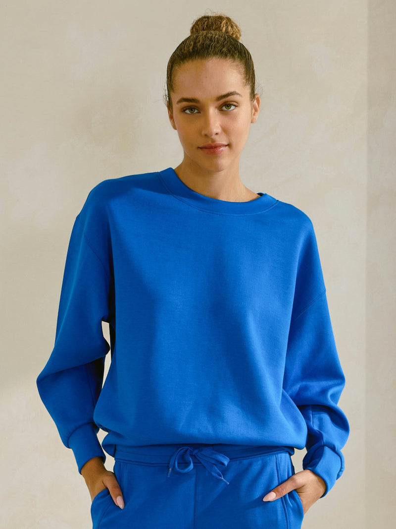 Blue Women’s Ultra Soft Scuba Crew Neck Long Sleeve Sweater Top