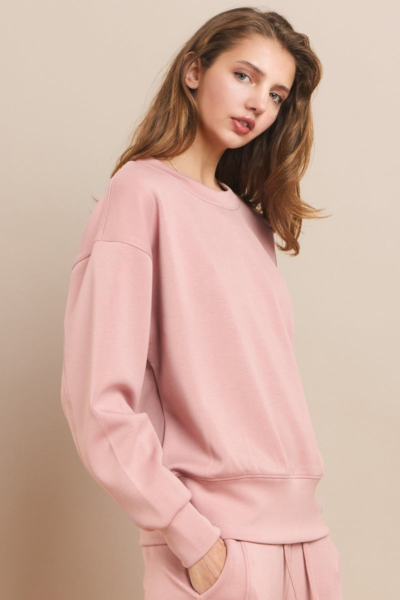 Blush Women’s Ultra Soft Scuba Crew Neck Long Sleeve Sweater Top