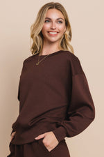 Coffee Women’s Ultra Soft Scuba Crew Neck Long Sleeve Sweater Top