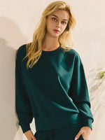 Dark Green Women’s Ultra Soft Scuba Crew Neck Long Sleeve Sweater Top