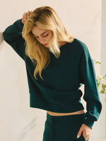 Dark Green Women’s Ultra Soft Scuba Crew Neck Long Sleeve Sweater Top