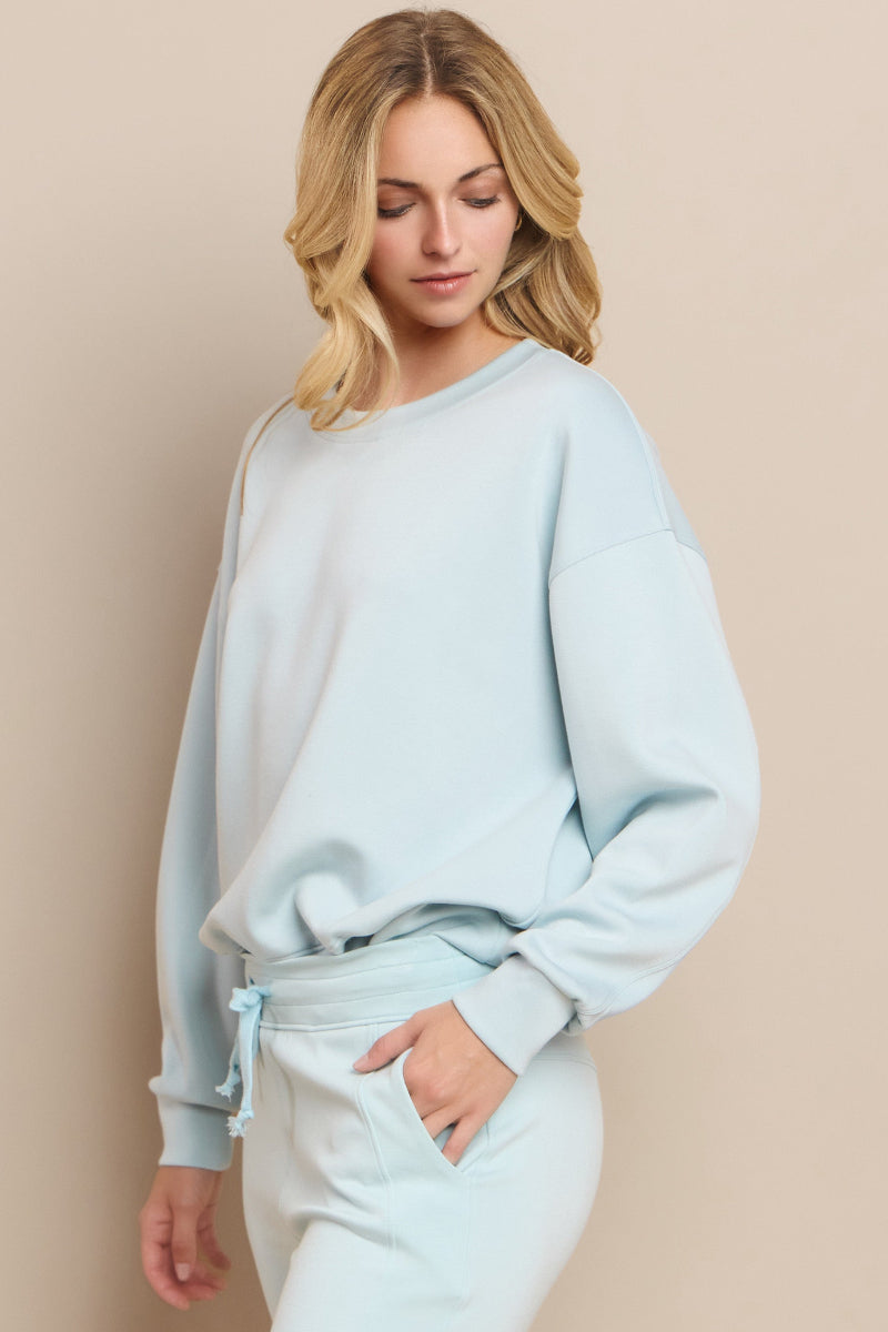 Light Blue Women’s Ultra Soft Scuba Crew Neck Long Sleeve Sweater Top