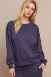 Navy Blue Women’s Ultra Soft Scuba Crew Neck Long Sleeve Sweater Top