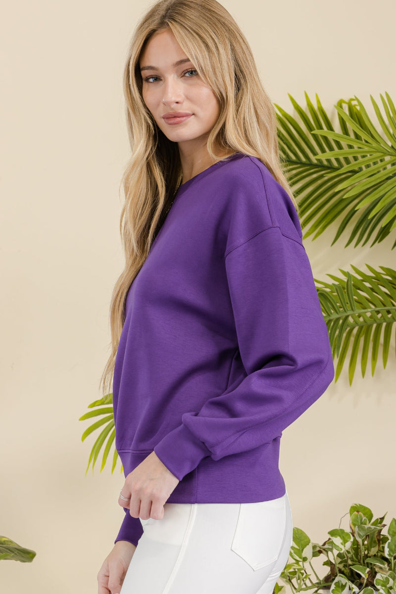 Purple Women’s Ultra Soft Scuba Crew Neck Long Sleeve Sweater Top