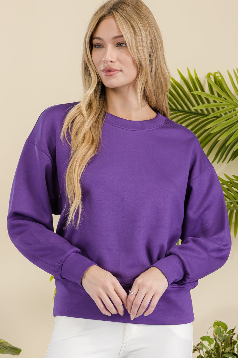 Purple Women’s Ultra Soft Scuba Crew Neck Long Sleeve Sweater Top