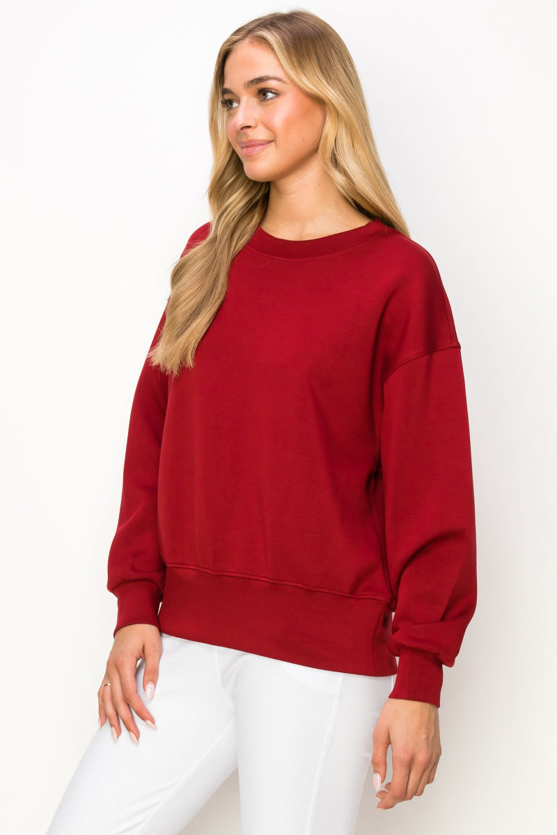 Wine Red Women’s Ultra Soft Scuba Crew Neck Long Sleeve Sweater Top