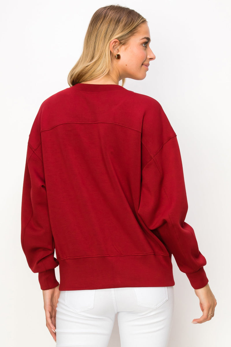 Wine Red Women’s Ultra Soft Scuba Crew Neck Long Sleeve Sweater Top