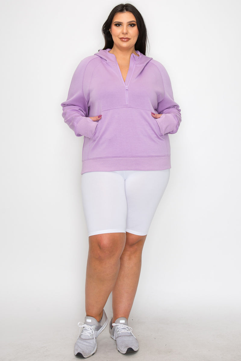 Women's Plus Size Half-Zip Scuba Hoodie with Thumb Hole