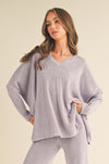 Women's Texture V-neck Long Sleeves Top