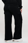 Black Wide Leg Cargo Pants with Drawstring Waist and Side Pockets
