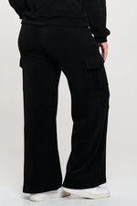 Black Wide Leg Cargo Pants with Drawstring Waist and Side Pockets