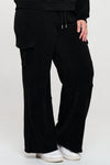 Black Wide Leg Cargo Pants with Drawstring Waist and Side Pockets