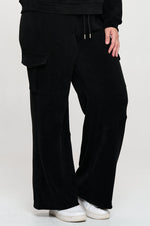 Black Wide Leg Cargo Pants with Drawstring Waist and Side Pockets