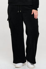 Black Wide Leg Cargo Pants with Drawstring Waist and Side Pockets