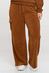 Copper Wide Leg Cargo Pants with Drawstring Waist and Side Pockets