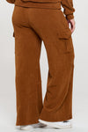 Copper Wide Leg Cargo Pants with Drawstring Waist and Side Pockets