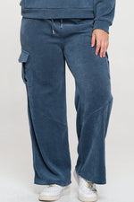 Denim Blue Wide Leg Cargo Pants with Drawstring Waist and Side Pockets