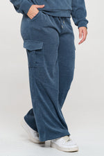 Denim Blue Wide Leg Cargo Pants with Drawstring Waist and Side Pockets