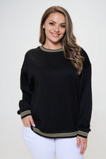 Plus Size Women’s Crewneck Scuba Sweatshirt with Striped Trim