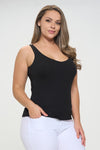 Black Wide Strap Scoop Neck Tank Top, Plus Size