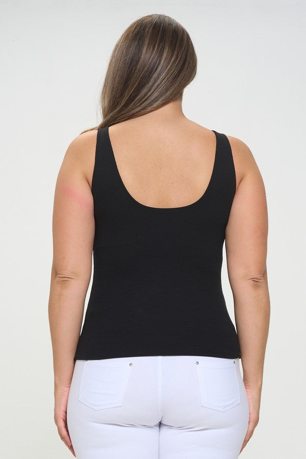 Black Wide Strap Scoop Neck Tank Top, Plus Size