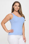 Chambray Blue Wide Strap Scoop Neck Tank Top, Plus Size
