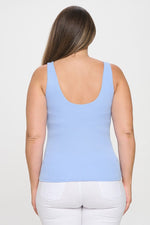 Chambray Blue Wide Strap Scoop Neck Tank Top, Plus Size