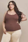 Coffee Wide Strap Scoop Neck Tank Top, Plus Size