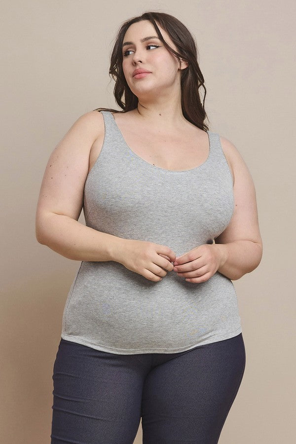 Heather Gray Wide Strap Scoop Neck Tank Top, Plus Size