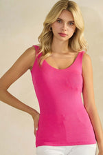Women's Ribbed Tank Top with Built in Wireless Bra, Fuchsia