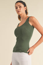 Smokey Olive Wide Strap Scoop Neck Tank Top, Plus Size