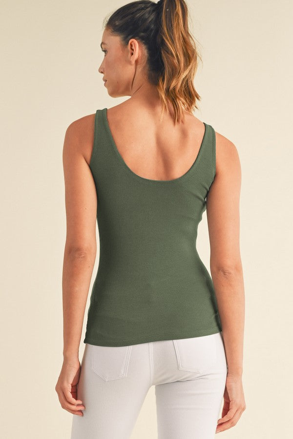 Smokey Olive Wide Strap Scoop Neck Tank Top, Plus Size