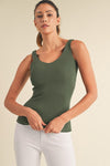 Smokey Olive Wide Strap Scoop Neck Tank Top, Plus Size