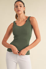 Smokey Olive Wide Strap Scoop Neck Tank Top, Plus Size
