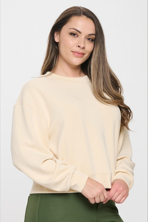 Plus Size Comfort Drape Cropped Crew Top