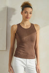 Women’s Coffee Brown Crew Neck Wide Strap Ribbed Layering Tank Top