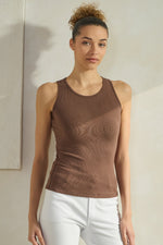 Women’s Coffee Brown Crew Neck Wide Strap Ribbed Layering Tank Top