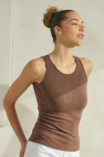 Women’s Coffee Brown Crew Neck Wide Strap Ribbed Layering Tank Top