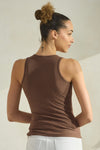 Women’s Coffee Brown Crew Neck Wide Strap Ribbed Layering Tank Top