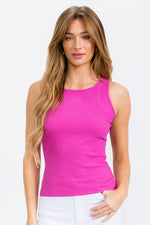 Women’s Fuchsia Crew Neck Wide Strap Ribbed Layering Tank Top