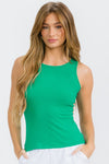 Women’s Kelly Green Crew Neck Wide Strap Ribbed Layering Tank Top