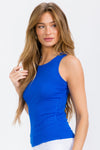 Women’s Royal Blue Crew Neck Wide Strap Ribbed Layering Tank Top
