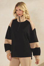 Comfort Drape Duo Tone Half Zip Pullover Top
