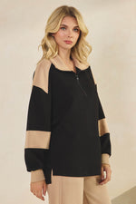 Comfort Drape Duo Tone Half Zip Pullover Top