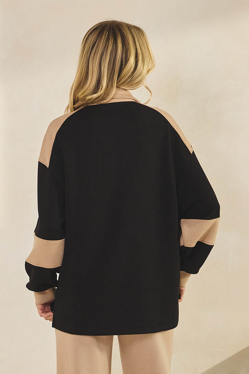 Comfort Drape Duo Tone Half Zip Pullover Top
