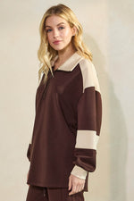 Comfort Drape Duo Tone Half Zip Pullover Top